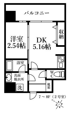 MODERN PALAZZO KEGOSUNモダンパラッツォケゴサン(1DK/7階)の間取り写真