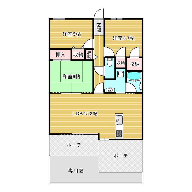 センチュリー加古川粟津(3LDK/1階)の間取り写真