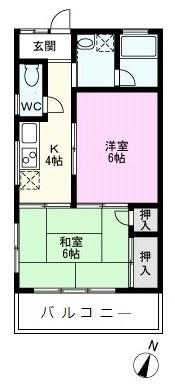 コーポアラキ(2K/2階)の間取り写真