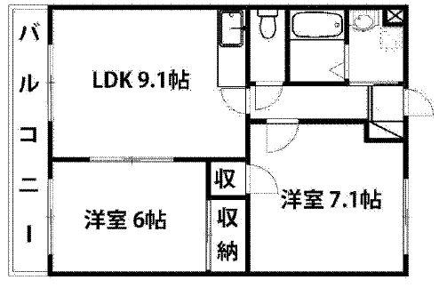 ベルデュール(2LDK/2階)の間取り写真