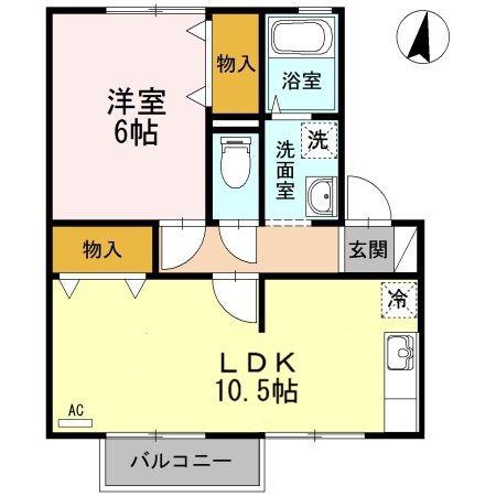 シャトルミヤケD棟(1LDK/2階)の間取り写真