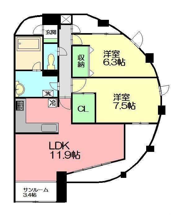 オーバルステージ(2LDK/1階)の間取り写真