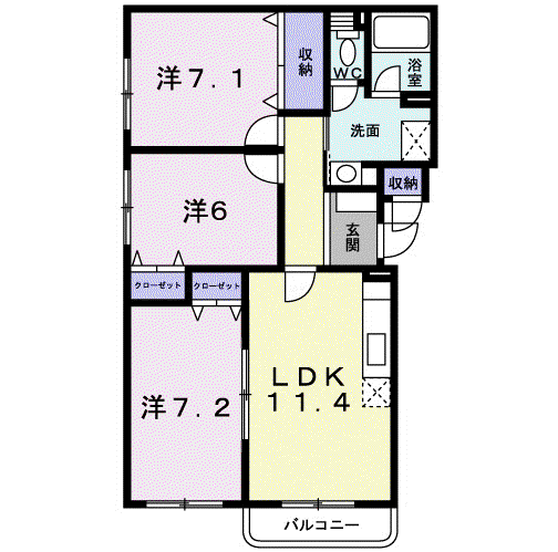 ジェルメ大手町1号棟(3LDK/3階)の間取り写真