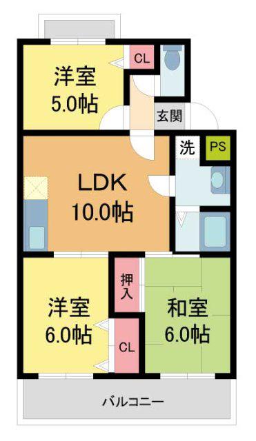 ハイツ中村1ST(3LDK/3階)の間取り写真