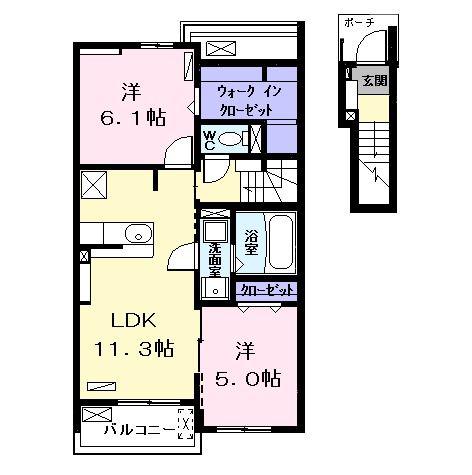 キラーナ I(2LDK/2階)の間取り写真
