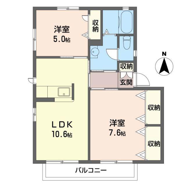 アンソレイエI(2LDK/2階)の間取り写真