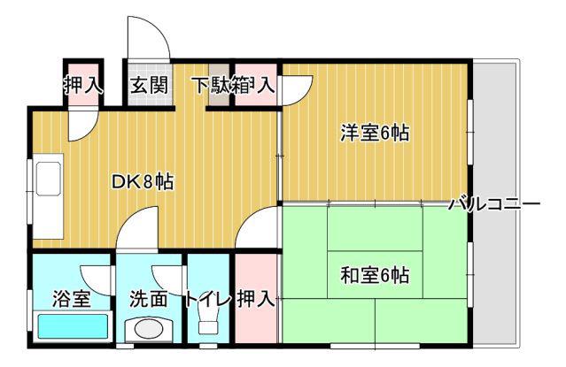 久都内マンション(2LDK/3階)の間取り写真