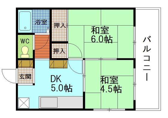 楠木ハイツ(2DK/4階)の間取り写真