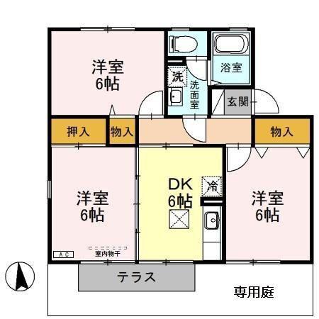 セジュール栗田B(3DK/1階)の間取り写真