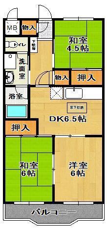 スカイパークマンション(3DK/1階)の間取り写真