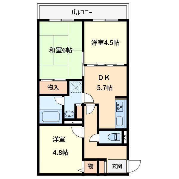 ライオンズマンション浦和原山(3DK/1階)の間取り写真