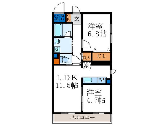 パルテール北山(2LDK/2階)の間取り写真