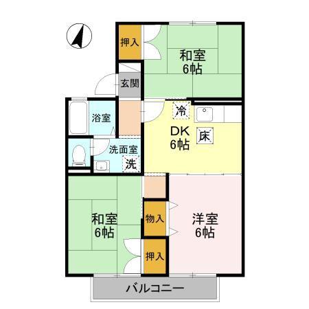 螢川館B棟(3DK/1階)の間取り写真