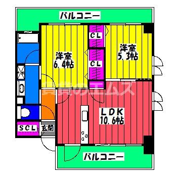 ボーナ・ウーフ(2LDK/3階)の間取り写真