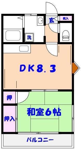 第二ミキハイツ(1DK/2階)の間取り写真