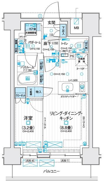 デュオステージ海老名II(1LDK/3階)の間取り写真