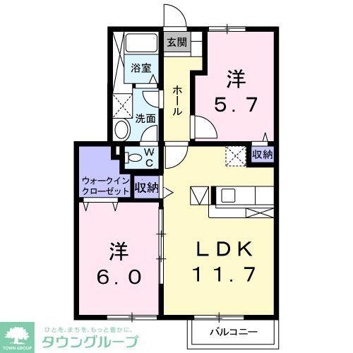 オーブソレイユ(2LDK/1階)の間取り写真