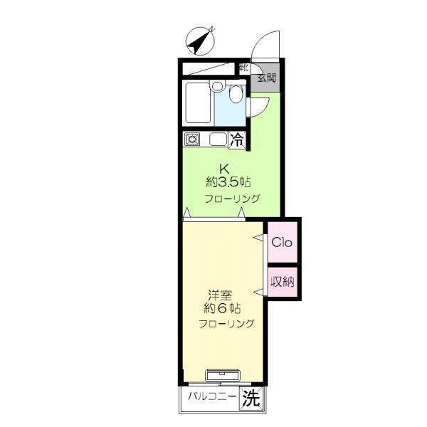 カーサEF(1K/2階)の間取り写真