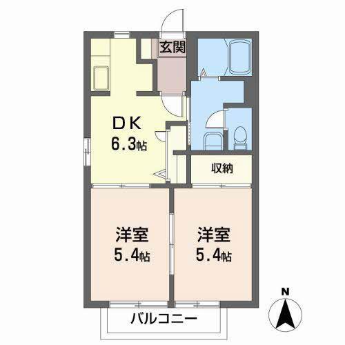 デュオシティ(2DK/2階)の間取り写真