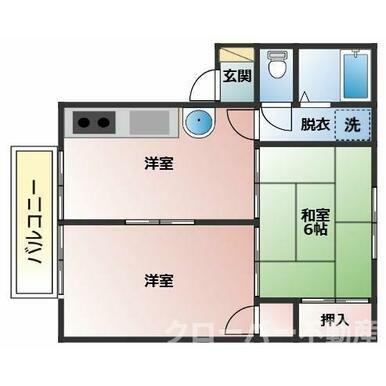 メゾニティ郡家(2DK/2階)の間取り写真