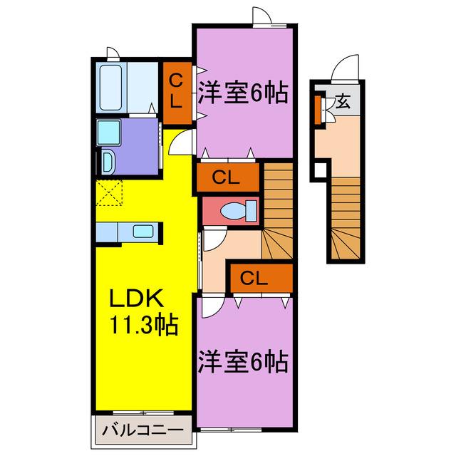 エクセルシアA・B・C(2LDK/2階)の間取り写真
