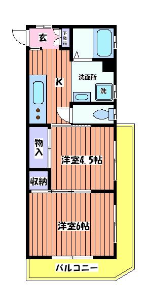 サンヴェール立川(2K/1階)の間取り写真