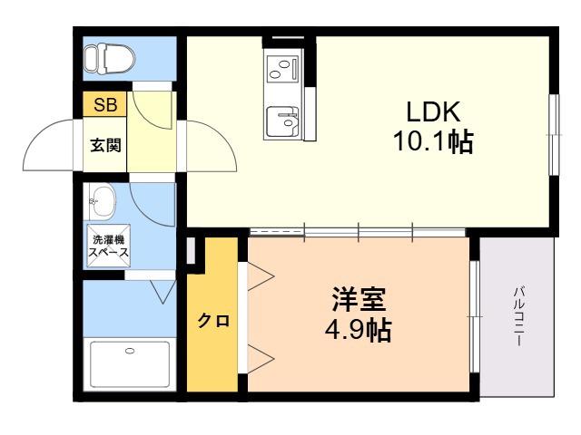 プライマリー花畑(1LDK/3階)の間取り写真