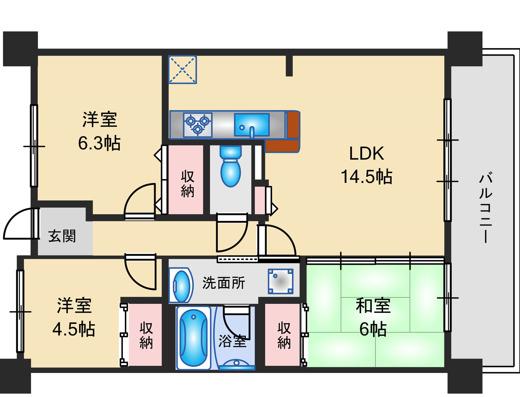 アービング茨木(3LDK/5階)の間取り写真