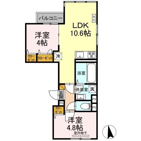 松波事務所併用共同(2LDK/2階)の間取り写真