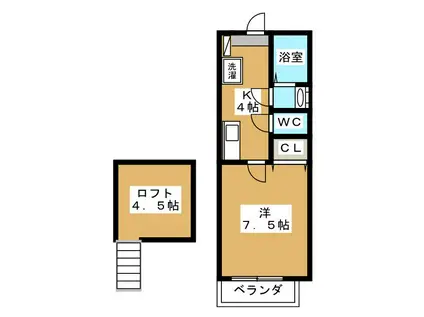 ツイン リーフI(1K/2階)の間取り写真