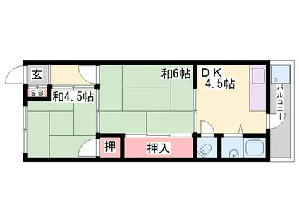 大谷町アパート(2DK/2階)の間取り写真