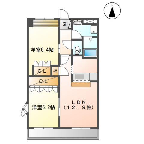 リバティー(2LDK/2階)の間取り写真