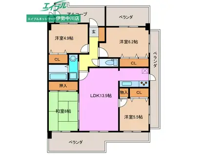 サンマンションポルタ久居 北館(4LDK/7階)の間取り写真