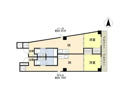 アパートメント谷町(1DK/6階)の間取り写真