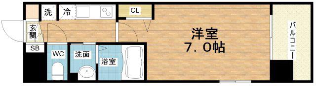 LUXE大阪城南(1K/14階)の間取り写真