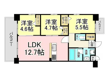 コンダクトレジデンスHIBIKINO(3LDK/2階)の間取り写真