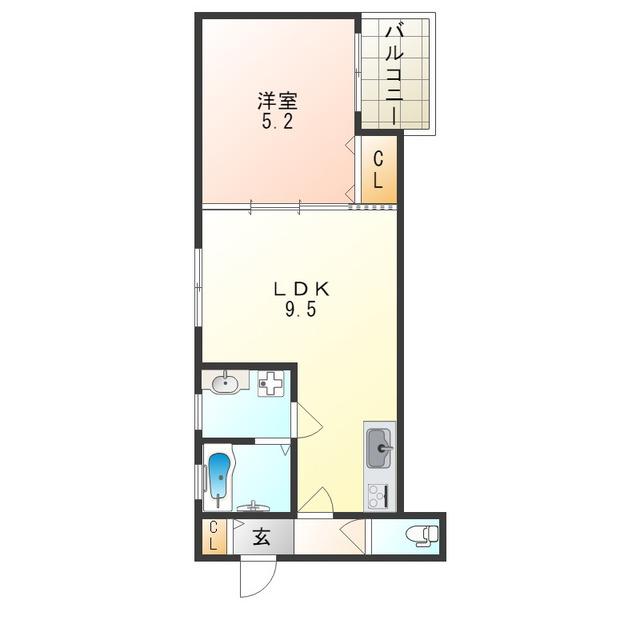 クリエオーレ東住吉I(1LDK/1階)の間取り写真