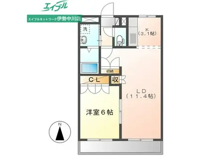 クローバーグリーンV(1LDK/2階)の間取り写真