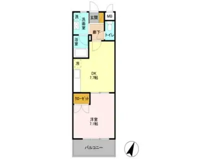 ハーモニーコートTOBE(1DK/1階)の間取り写真