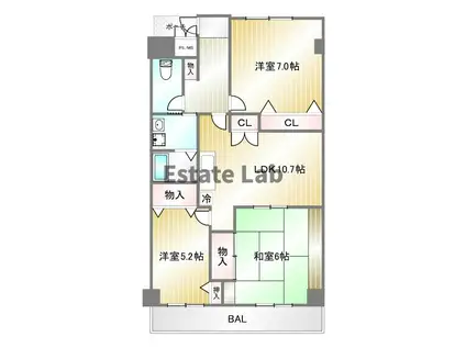 カナル兵庫(3LDK/3階)の間取り写真