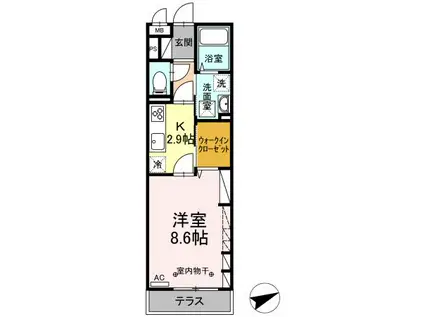 キャトルセゾン愛宕橋(1K/2階)の間取り写真