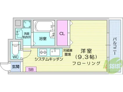 三条ハイツ(ワンルーム/1階)の間取り写真