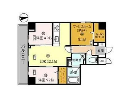 シスネ難波宮(2SLDK/7階)の間取り写真