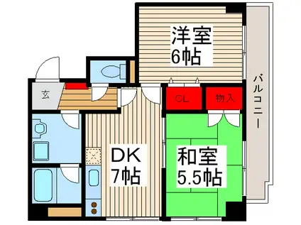 ロイヤルクマイ(2DK/6階)の間取り写真