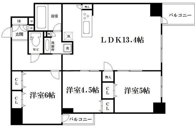プレサンスロジェ心斎橋(3LDK/5階)の間取り写真