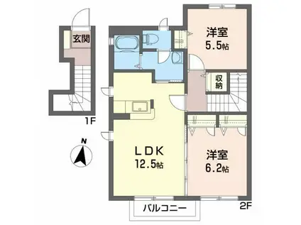 シャーメゾンさくらB棟(2LDK/2階)の間取り写真