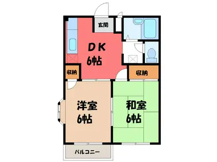 ベルリッチ II(2DK/1階)の間取り写真