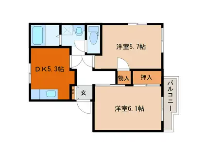 SQUARE VIE B(2K/2階)の間取り写真