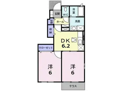 デュオ ステージ I(2DK/1階)の間取り写真