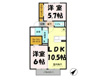 ベルフルール(2LDK/2階)の間取り写真